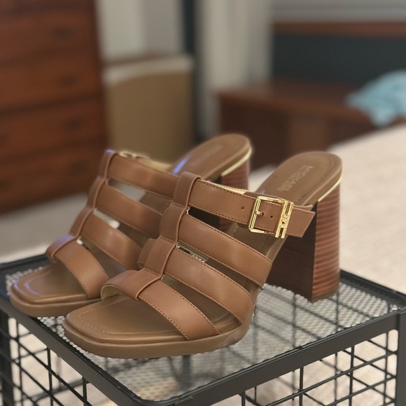 Michael Kors Brown Leather Heeled Sandals - Picture 1 of 3